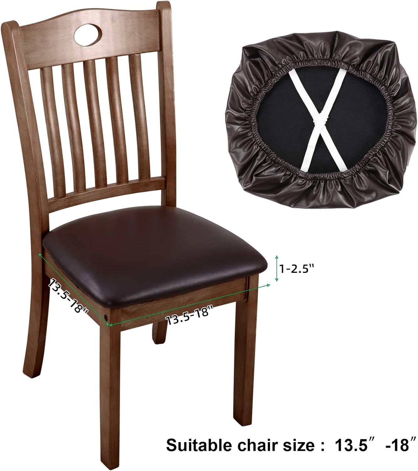 Fuloon Dining Chair Seat Covers 6 PCS, Solid Pu Leather Waterproof Seat Cushion Cover Oilproof Stretch Dining Chair Protctor Slipcover (Pu Dark Brown)