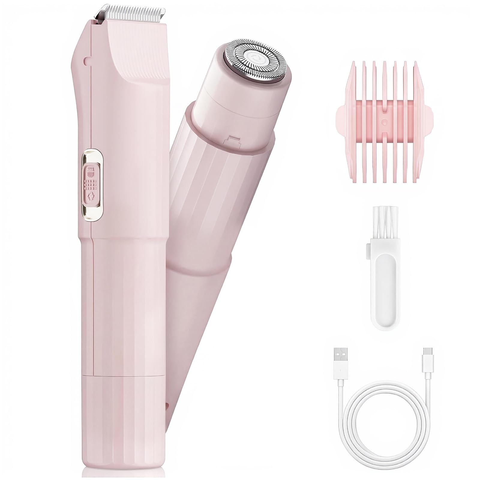 Rasoio Elettrico Donna, Rifinitore 3 in 1 per Viso e Zone Intime, per Gambe, Braccia, Ascelle e Zona Bikini, Ricaricabile USB, Cavo Incluso, Adatto a Pelli Sensibili (Rosa)