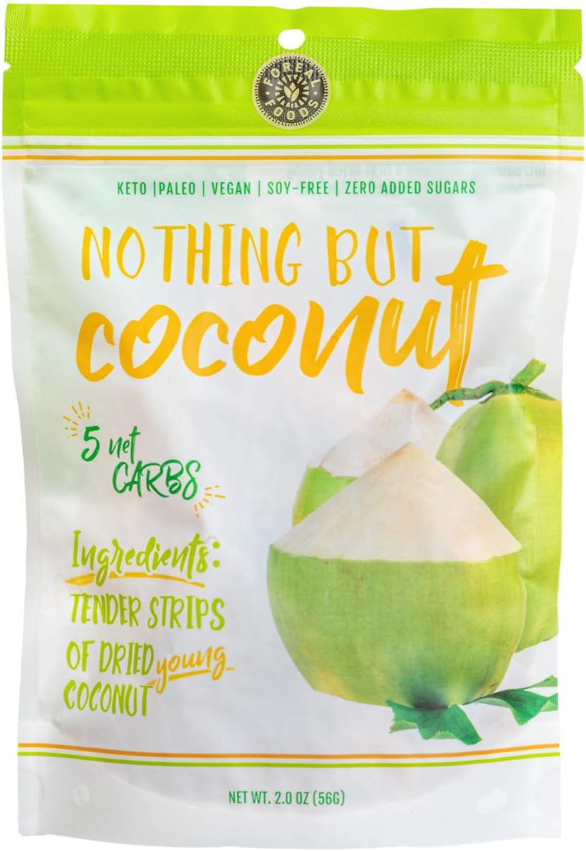 COCOBURG Nothing But Coconut Vegan Snack, Dried Coconut Strips | Paleo, Vegetarian, Keto, Gluten & Soy Free, Natural, Plant Based, Clean, Whole 30, Low-Carb, Non-GMO, Young Coconut Meat | 2oz