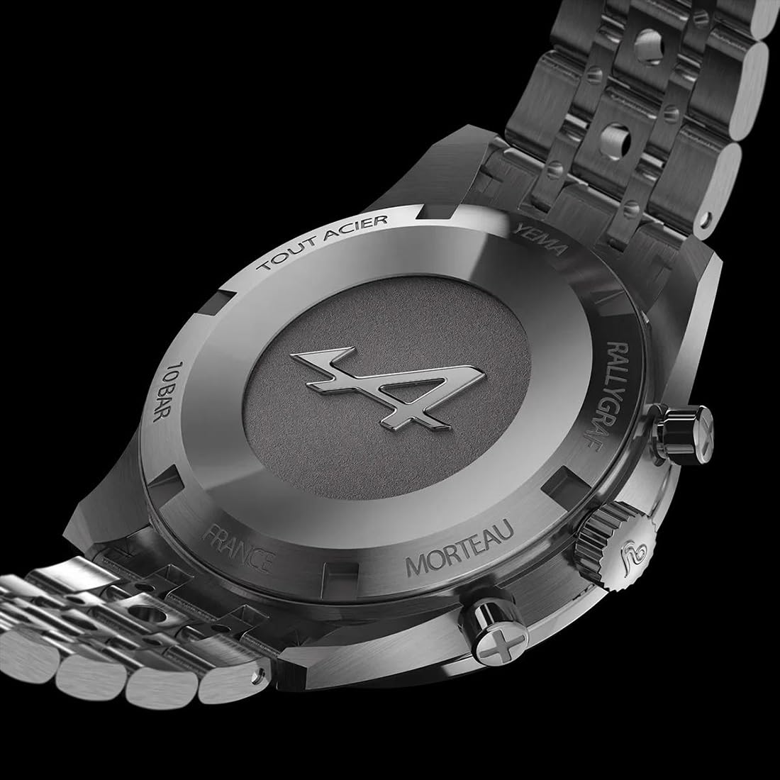 YEMA Rallygraf Alpine Cronógrafo Híbrido Mecánico Cuarzo Acero Azul Cuero Blanco Fecha Reloj Hombre