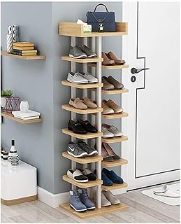 JvFbjLF Zapatero Zapatero de pie con Ocho Capas, Organizador de Zapatos, Organizador de Entrada, Pasillo o Sala de Estar, Zapatero práctico(White Frame+Light Walnut)