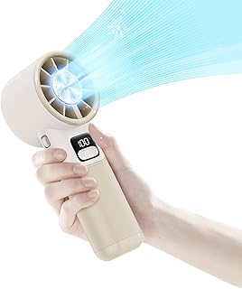 GKT Ventilateur Portable, Vitesse Régulable (1-100), Mini Ventilateur Pliable, Affichage Numérique, Idéal pour Voyages/Maison/Bureau/Camping (Blanc)