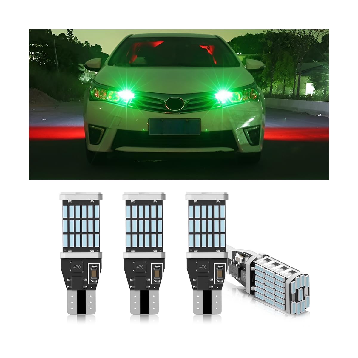 BESULEN 4 Pack LED Car Reverse Lights, T15 4014 45SMD Chipsets Backup Light Blinker Bulb, Car Brake Stop Canbus Error Free Turn Signal Light, Non Polarity 12V DC W16W (Green)
