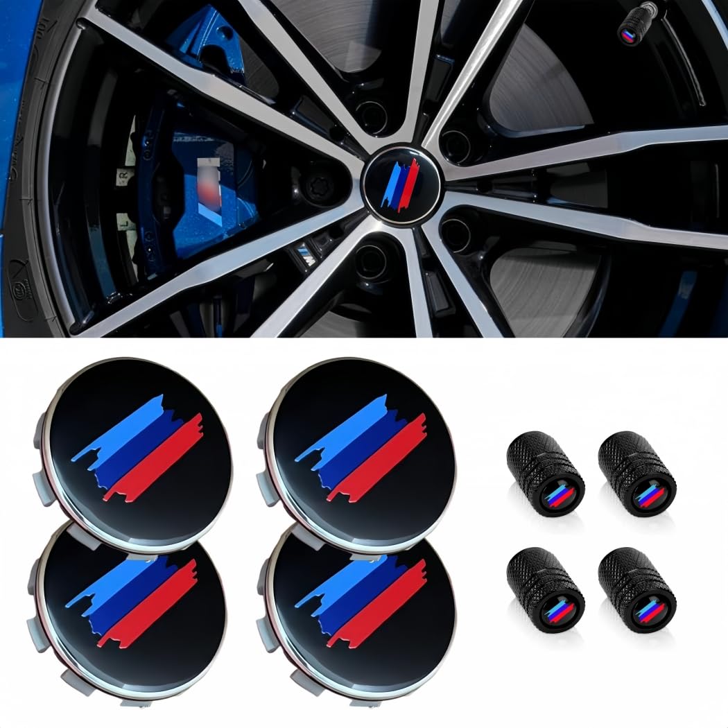 Photo 1 of 4PCS M 3 Color Wheel Center caps with Same Logo tire Valve caps Cover Original Vehicle Replacement 2.7in/68mm Center Wheel hub Rim Cover