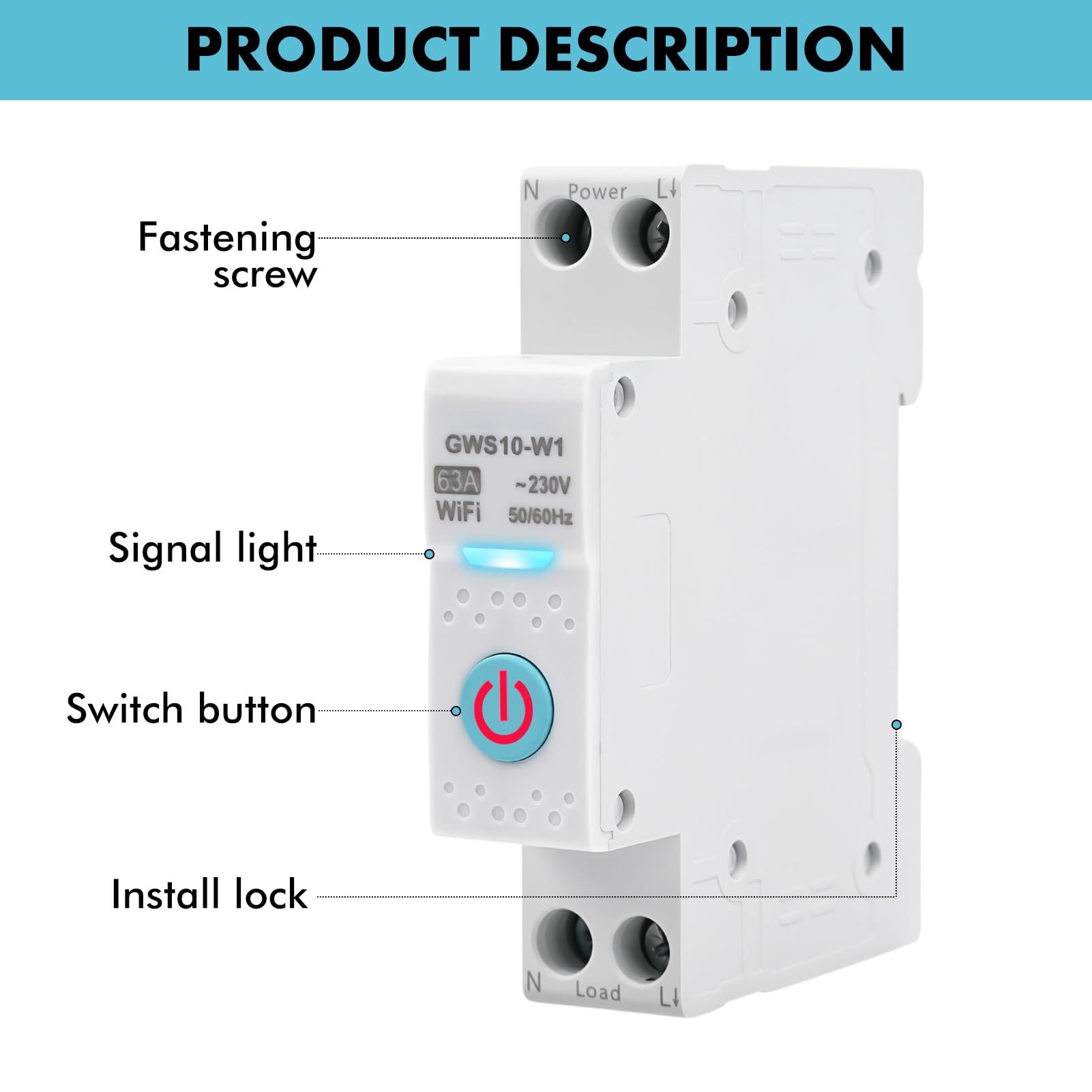 Tuya Disjoncteur Intelligent WiFi Smart Disjoncteur TUYA APP Commutateur de Commande vocale Compte à rebours Minuterie cyclique 63A 230VAC (GWS10-W1 Modèle de base)