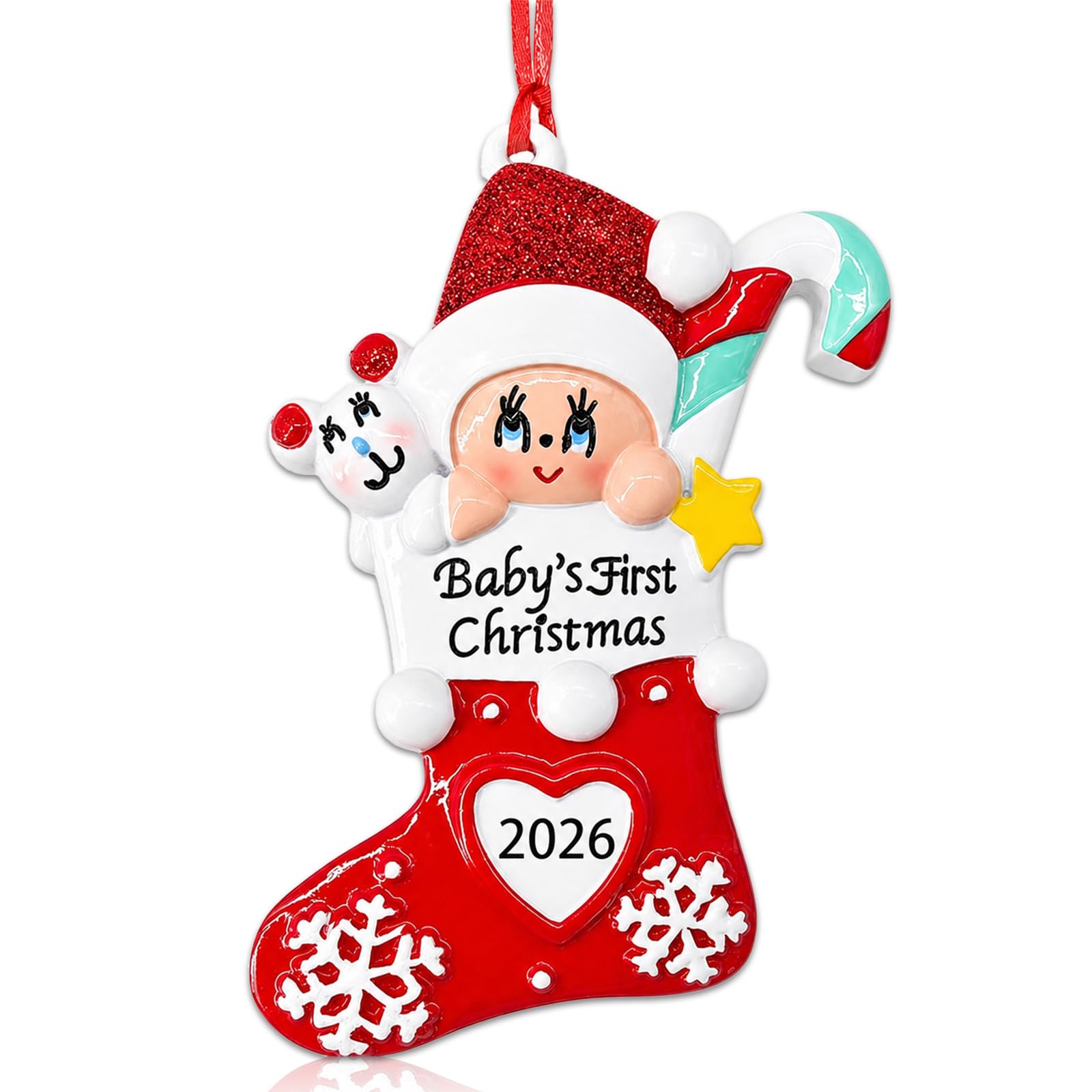 Christmas Decorations Baby First Christmas Personalised Gifts 2026 Red Stocking Keepsake Cute Holiday Tree Decoration bauble for Baby Newborn Boy Girl Stocking Stuffers First Christma Memory