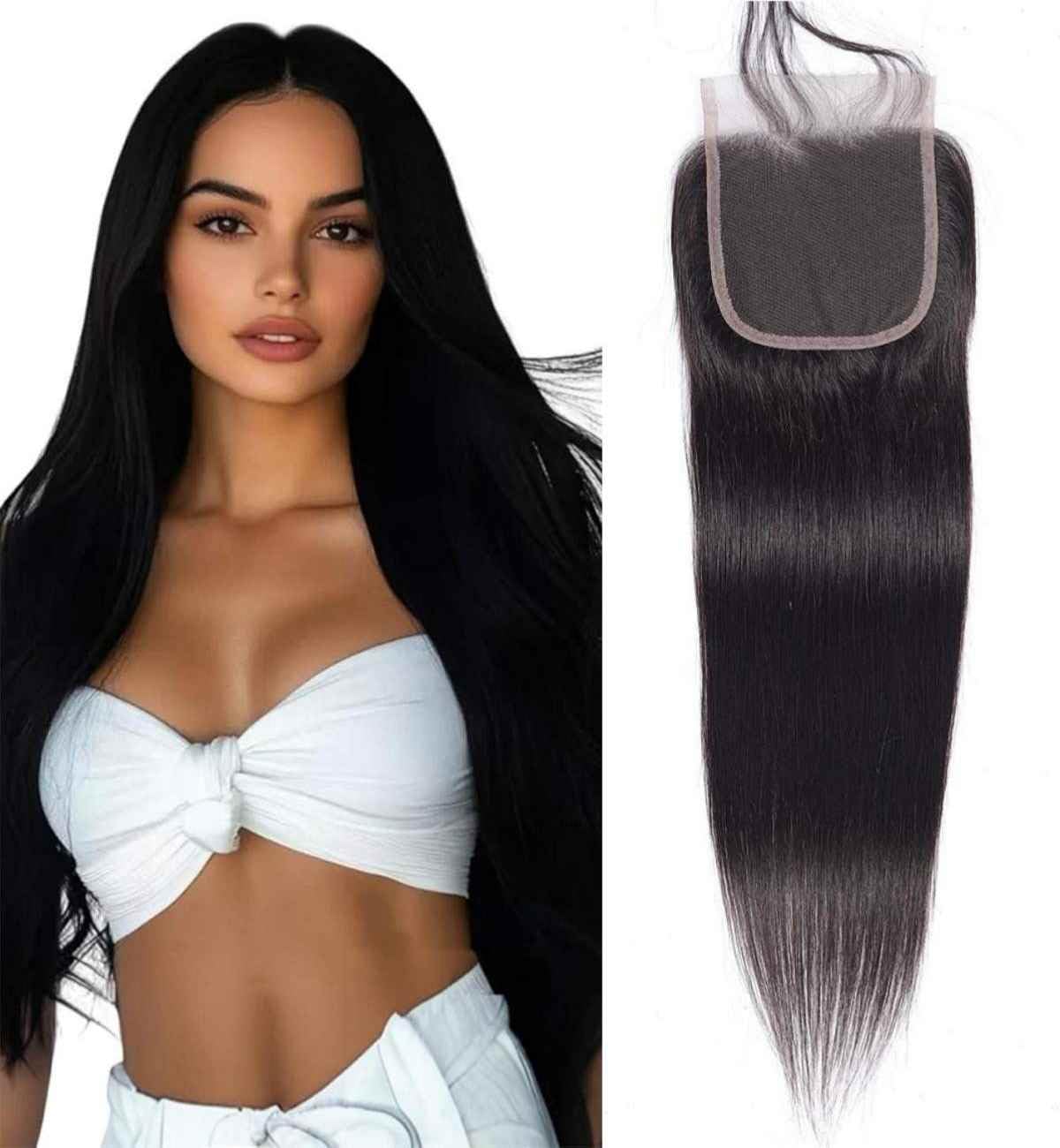 Sexycat Straight 4x4 Lace Closure Human Hair 14 Inch Natural Hairline Ear to Ear Lace Closure Pre Plucked with Baby Hair Natural Color