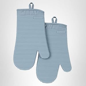 KITCHENAID Ribbed Soft Silicone Oven Mitt 2-Pack Set, 7.5"x13", Fog Blue