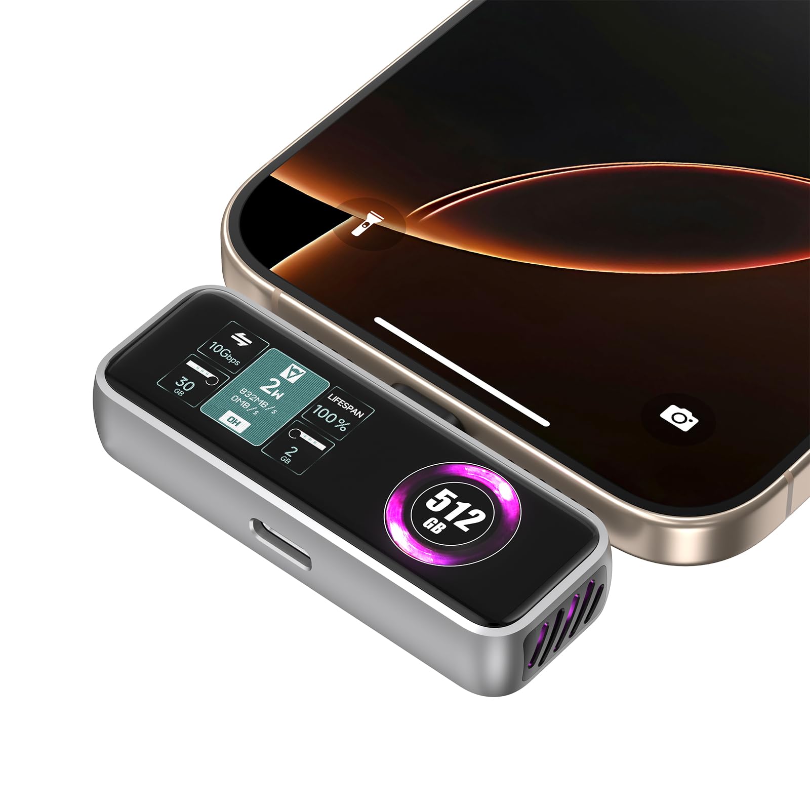 ZIKE Z791C Magnetic Portable SSD 512 GB, External SSD Built-in Fan, 4K 120fps ProRes Video Recording, USB 3.2 Gen2 up to 990 MB/s, Supports PD3.0 Port 27 W Charging Compatible with iPhone 16/15