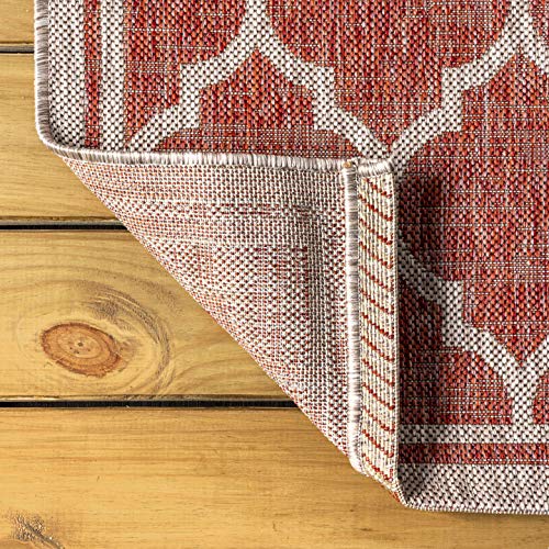 Image of JONATHAN Y Moroccan Trellis Indoor Outdoor Area Rug 8X10 Red /Beige, Trebol Textured Weave for Backyard, Patio, Porch, Easy-Cleaning, High Traffic, Pet-Friendly, Non-Shedding (SMB109C-8)
