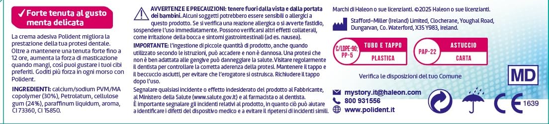Polident Lunga Tenuta, Adesivo per Protesi Dentale, fino a 12 Ore di Tenuta Giornaliera, Gusto Menta Delicata, Pacco da 4x40 g