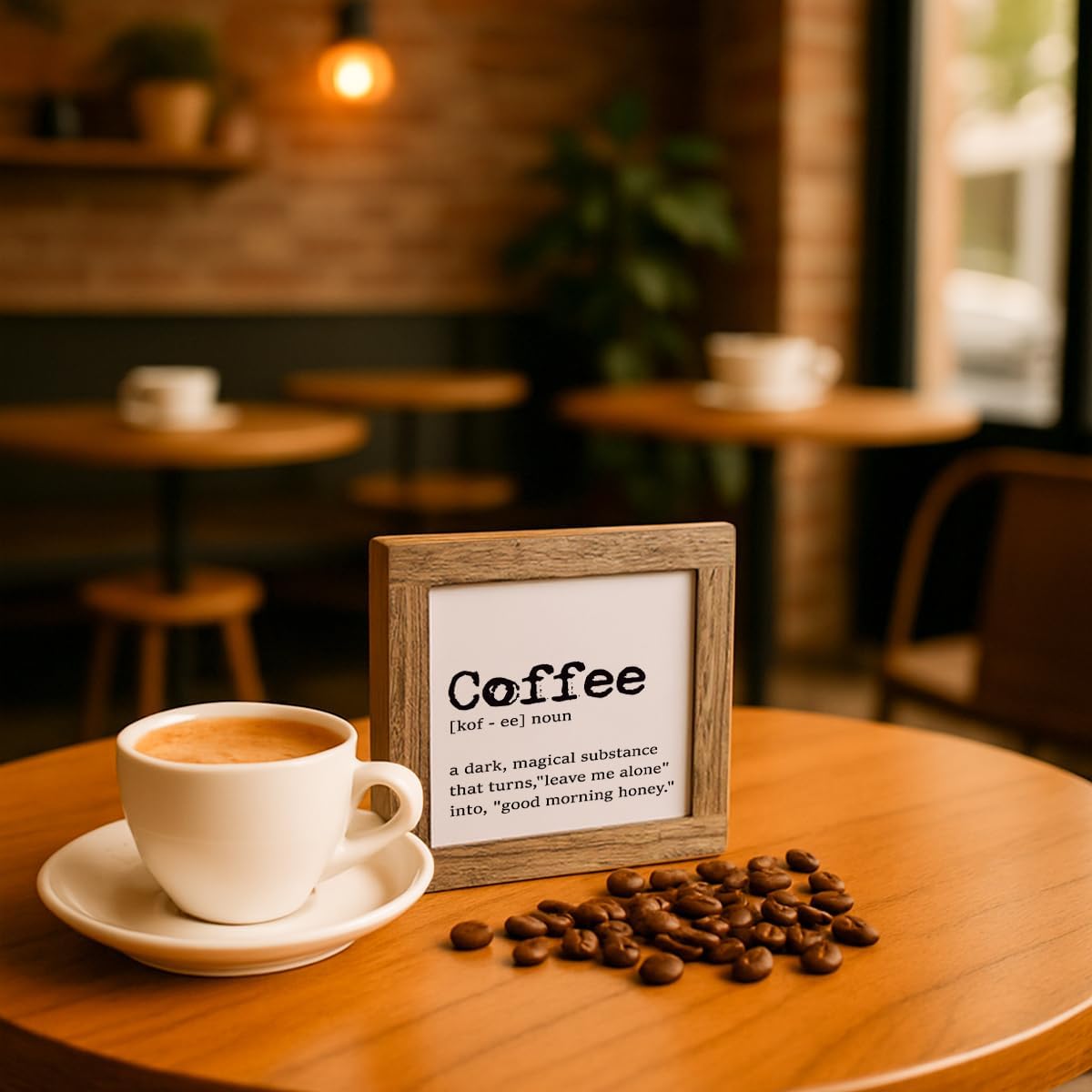 Farmhouse Coffee Bar Sign, Coffee Wood Box Sign Kitchen Home Decor, Rustic Wooden Tabletop Decor, for Wall Table Top Desk Bar Accessories 5.9×5.9 inch image 5