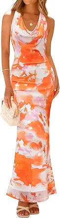 ZESICA Women's Summer Floral Halter Neck Sleeveless Maxi Dress
