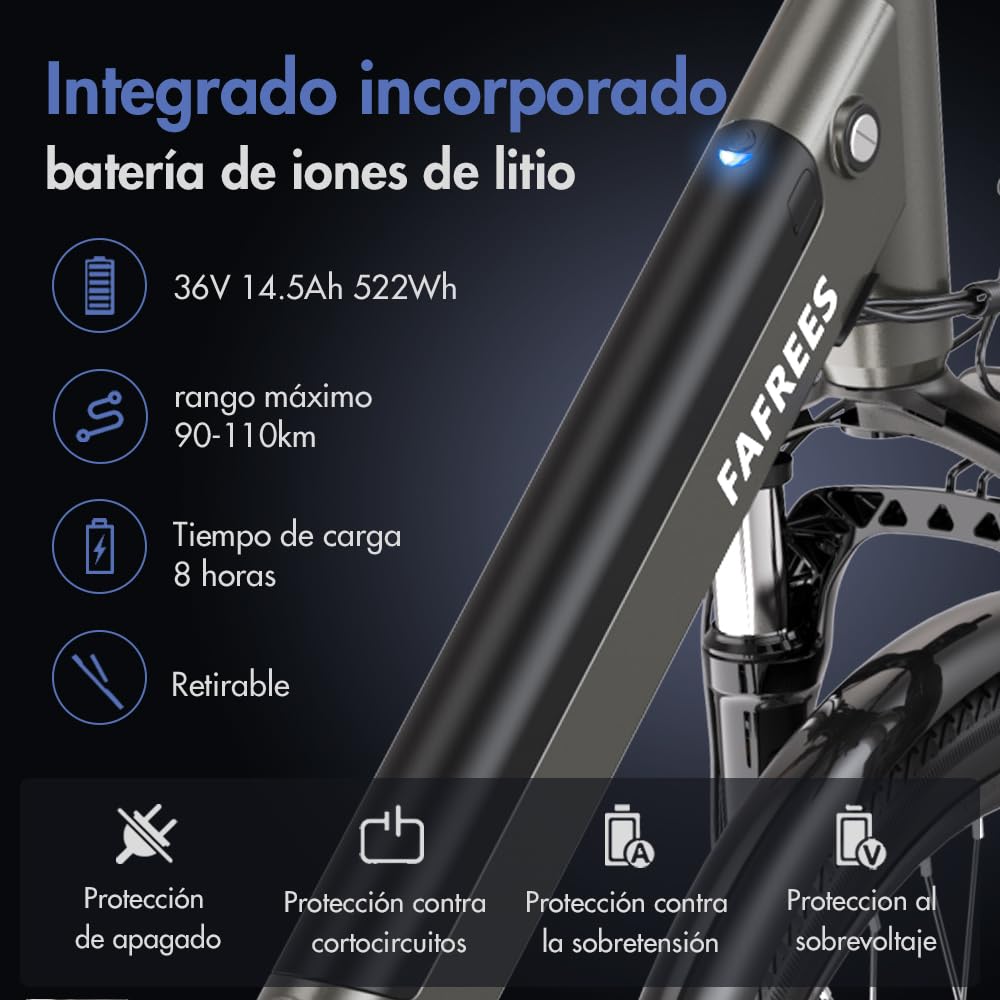 Fafrees F26 Pro Bicicleta Eléctrica, 250W 26" Mujer Bici Eléctrica Urbana, 14.5Ah/522Wh Batería, Soporta App Móvil, Alcance 90-110KM