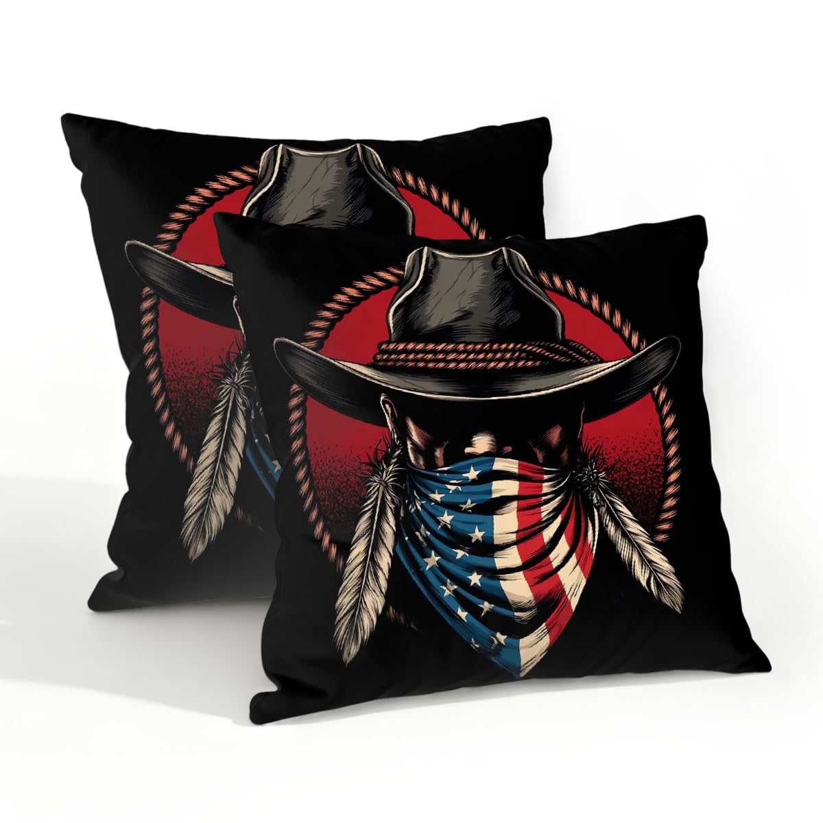 Outdoor Pillow Covers Waterproof Pillowcases 20x20in Set of 2 4th of July American Cowboy Hat Decorative Throw Cushion Case for Couch Sofa Garden Patio Furniture