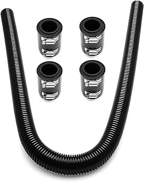 Stainless Steel 48" Radiator Hose Flexible Coolant Water Hose Universal with 4 Chrome Caps Black