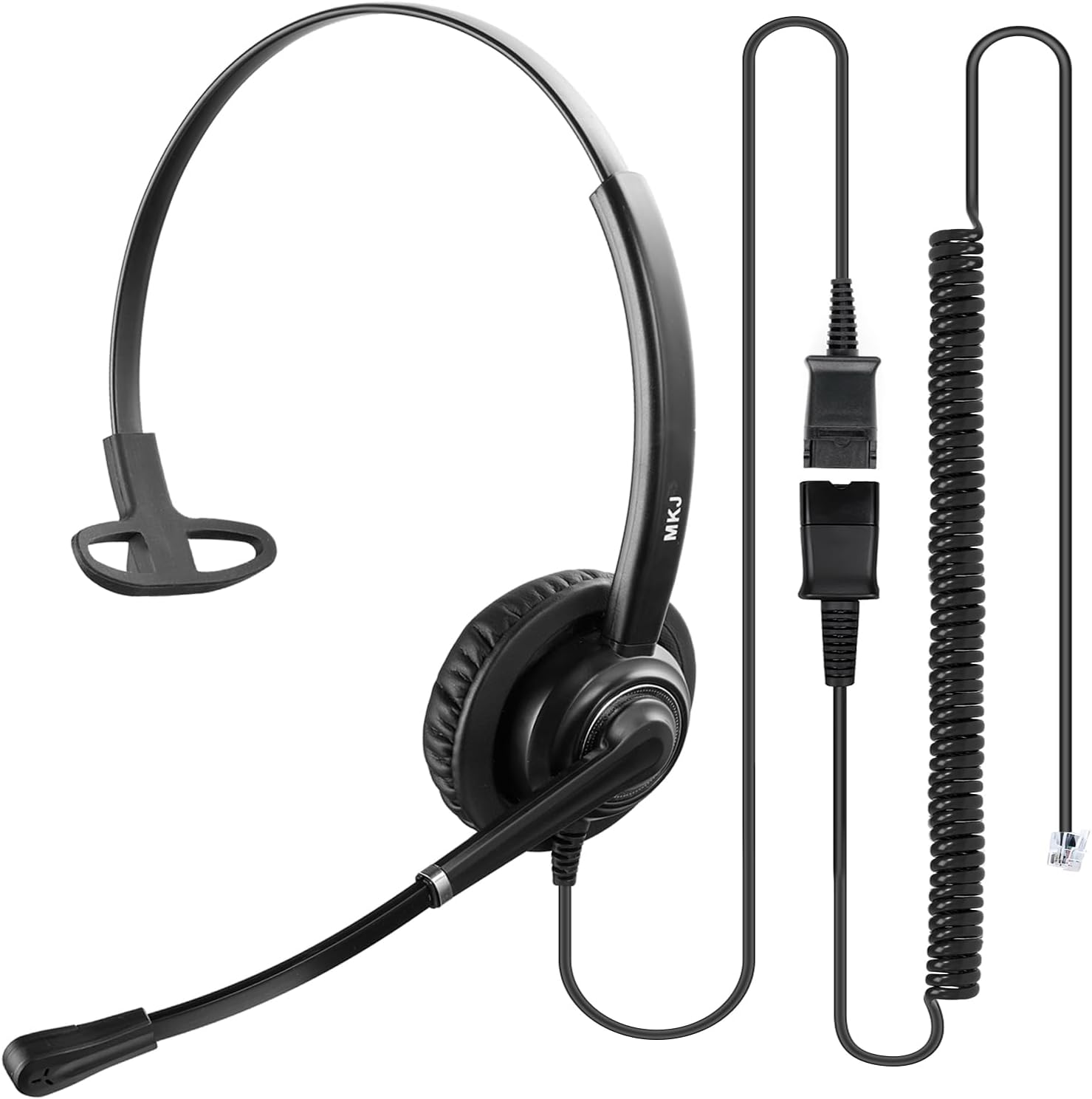 MKJ Call Center Headset with Microphone, Telephone Headset for Office Phone Corded RJ9, Wired Headphone for Landline Altigen Polycom Gigaset Avaya 1408 Aastra 6573i AudioCodes Toshiba Fanvil etc
