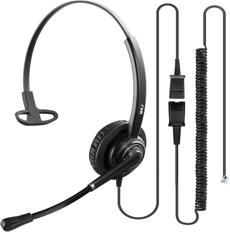Auriculares con micrófono para centro de llamadas, auriculares para teléfono de oficina con cable RJ9, auriculares con cable para teléfono fijo Altigen Polycom Gigaset Avaya 1408 Aastra 6573i AudioCodes Toshiba Fanvil, etc.