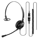 MKJ RJ9 Telephone Headset with Microphone for Call Center, Wired Headphone Noise Cancelling for Office Phone, Compatible with Panasonic KX-HDV130 Grandstream Sangoma Snom Yea Link T22P T46G etc