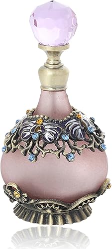 Mgoodoo Botella de perfume vintage morado, 0.8 fl oz, botellas de perfume decorativas de vidrio rellenables vacías de cristal de lujo, frascos de
