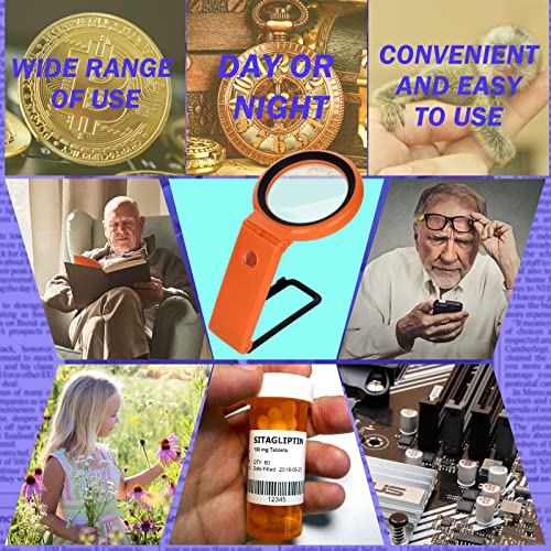 Magnifying Glass with Light and Stand, Large Lighted Magnifying Glass 18 LED Illuminated Handheld Magnifier for Reading Close Work Coins Jewelry Macular Degeneration (Orange) by AIXPI - Image 6