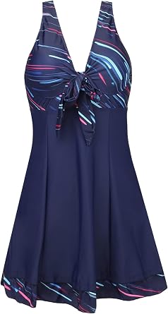MiYang Womens One Piece High Waist Printing Swim Dress Padded Swimwear