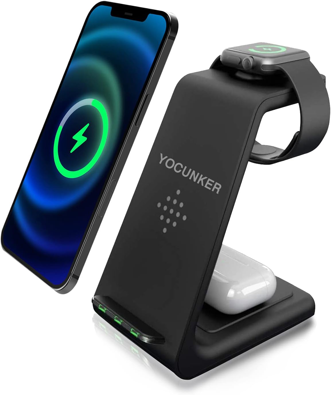 Wireless Charger iPhone,YOCUNKER 3 in 1 Qi Fast Wireless Charging Station Stand Dock for Multiple Devices Apple Watch Series 7/SE/6/5/4/3/2, Airpods 3/Pro/2,iPhone 14/13/12/11 Pro Max/X/XR (Black)