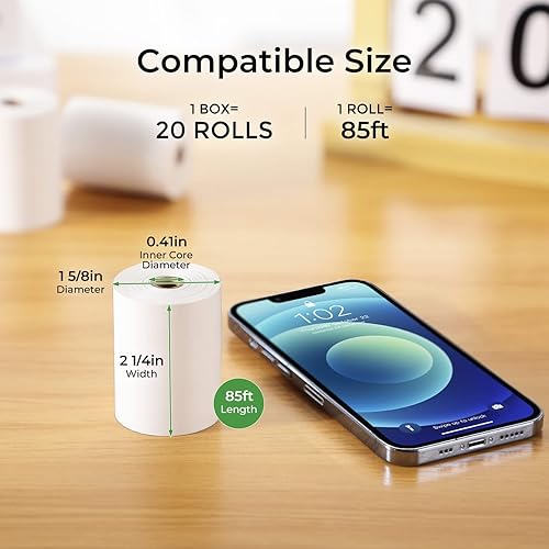 Miniatura 15 de MUNBYN Papel térmico de recibo de 2 1/4 pulgadas x 50 pies (5 rollos), papel de recibo sin BPA de 2.283 in, se adapta a todas las mini impresoras