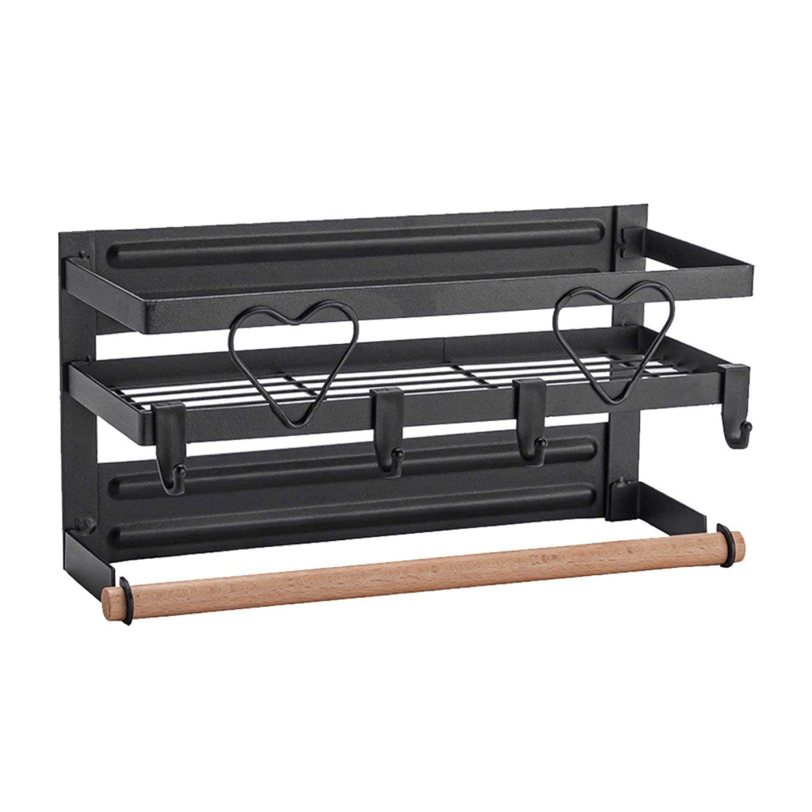 WDSOPK Wall Mounted Magnetic Fridge Spice Rack Organizer with Paper Towel Holder Kitchen and Bathroom Storage Shelf with Hanging Rack for Refrigerator