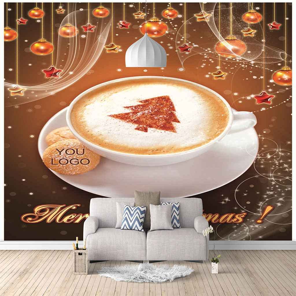 Papier peint 3D café de Noël déco murale chaleureuse pour habiller le salon ou la chambre