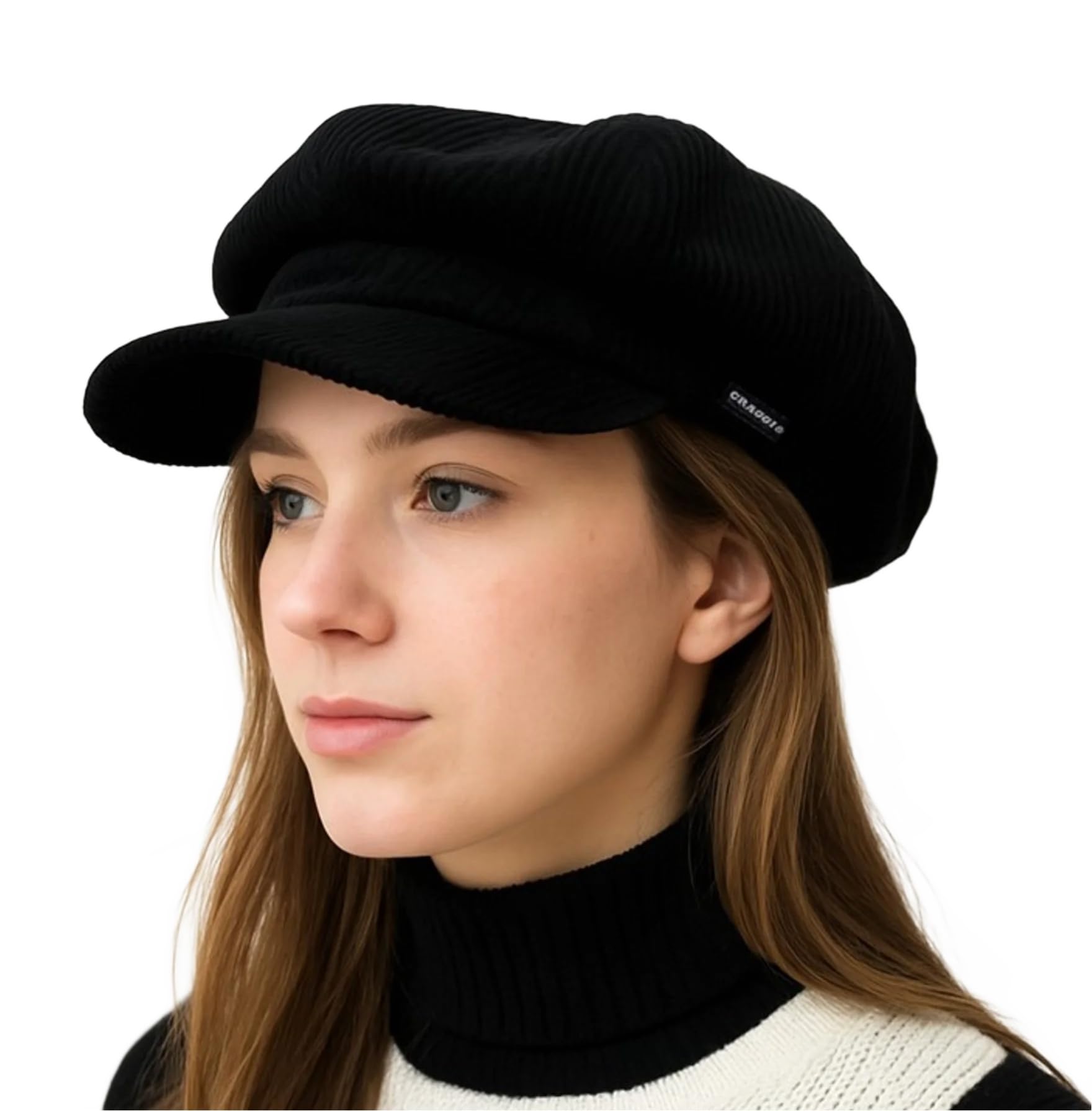 Craggi Baker boy ladies Black Cord Hat. Women Newsboy Cap