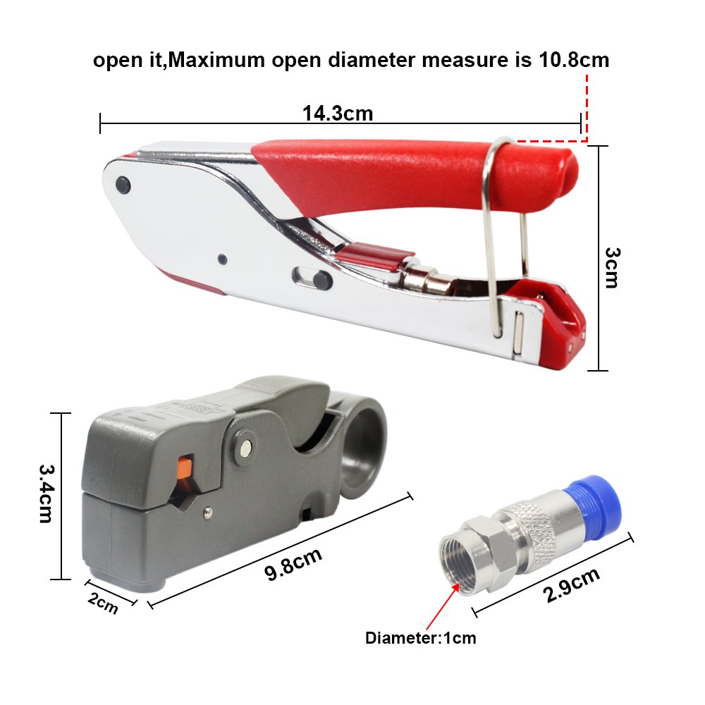 Coax Cable Crimper, KISENG Coaxial Compression Tool Kit Coaxial Cable