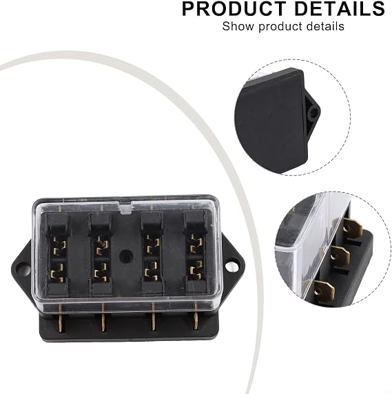 4-Circuit ATO ATC Fuse Holder with Transparent Dual-Layer Cover for Vehicle Wiring Harness Protection and Organization