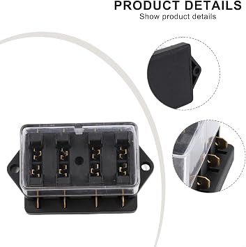 4-Circuit ATO ATC Fuse Holder with Transparent Dual-Layer Cover for Vehicle Wiring Harness Protection and Organization