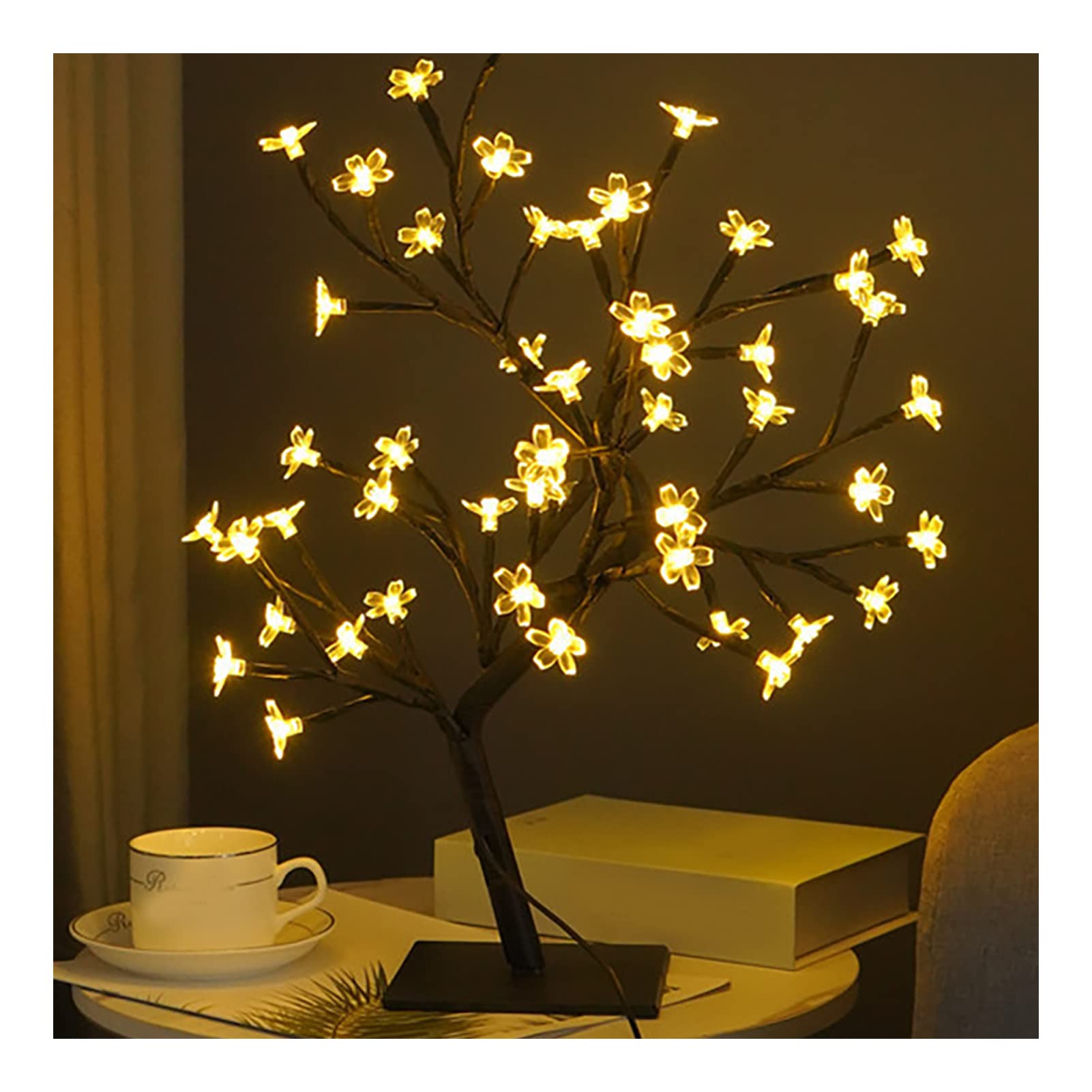 Tabletop Bonsai Tree Lamp, Bonsai Tree Lamp Use Safety for Bedroom (Black 48 Lights )