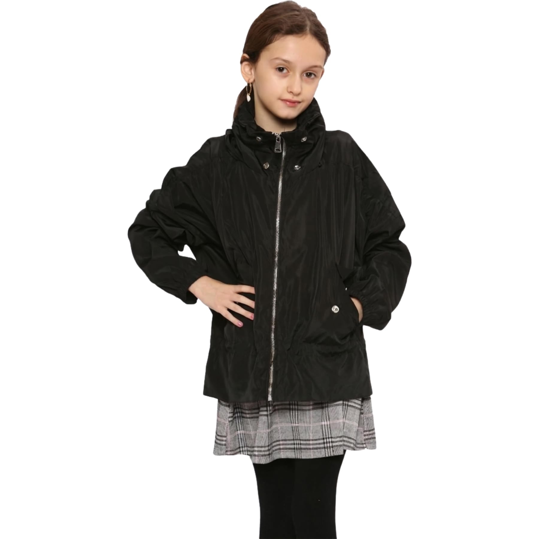 A2z 4 Kids Girls Black Windproof Showerproof Lightweight Rain Jacket