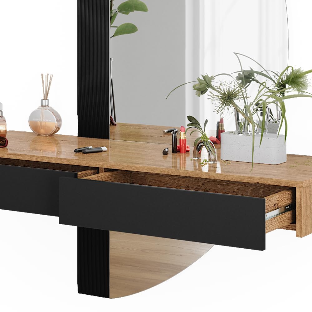 Vicco Schminktisch Melisa, Schwarz, 120 cm mit 2 Schubladen, Flexible Höhe möglich, perfekt auf individuelle Bedürfnisse einstellbar