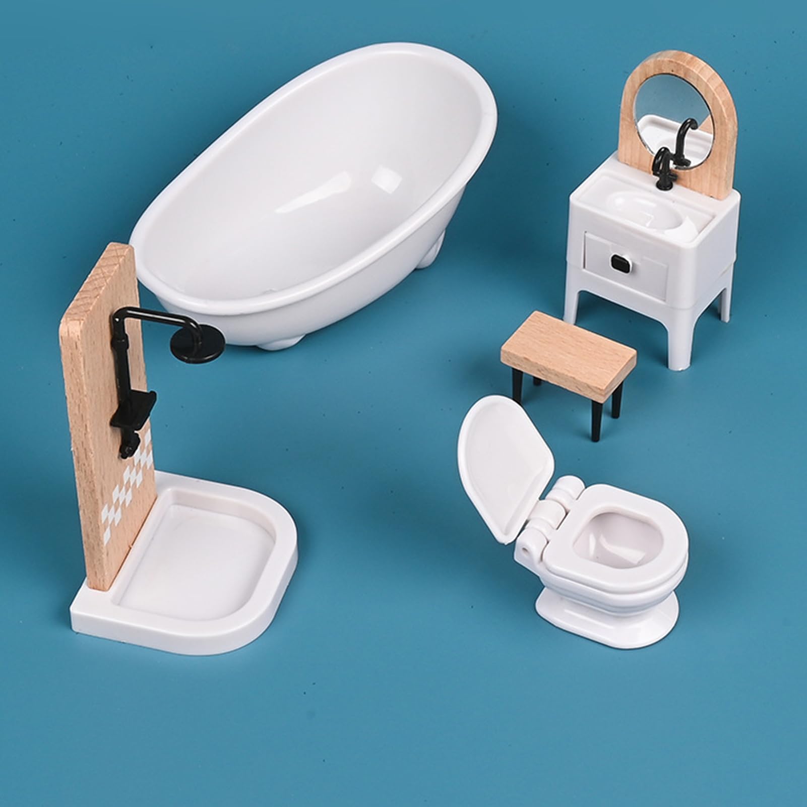 Drewniane Meble do Domku dla Lalek Realistyczne Miniaturowe Wyposażenie | Interaktywna Zabawka Meblowa do Użytku Domowego Przedszkola Żłobka Podróży i Przyjęć