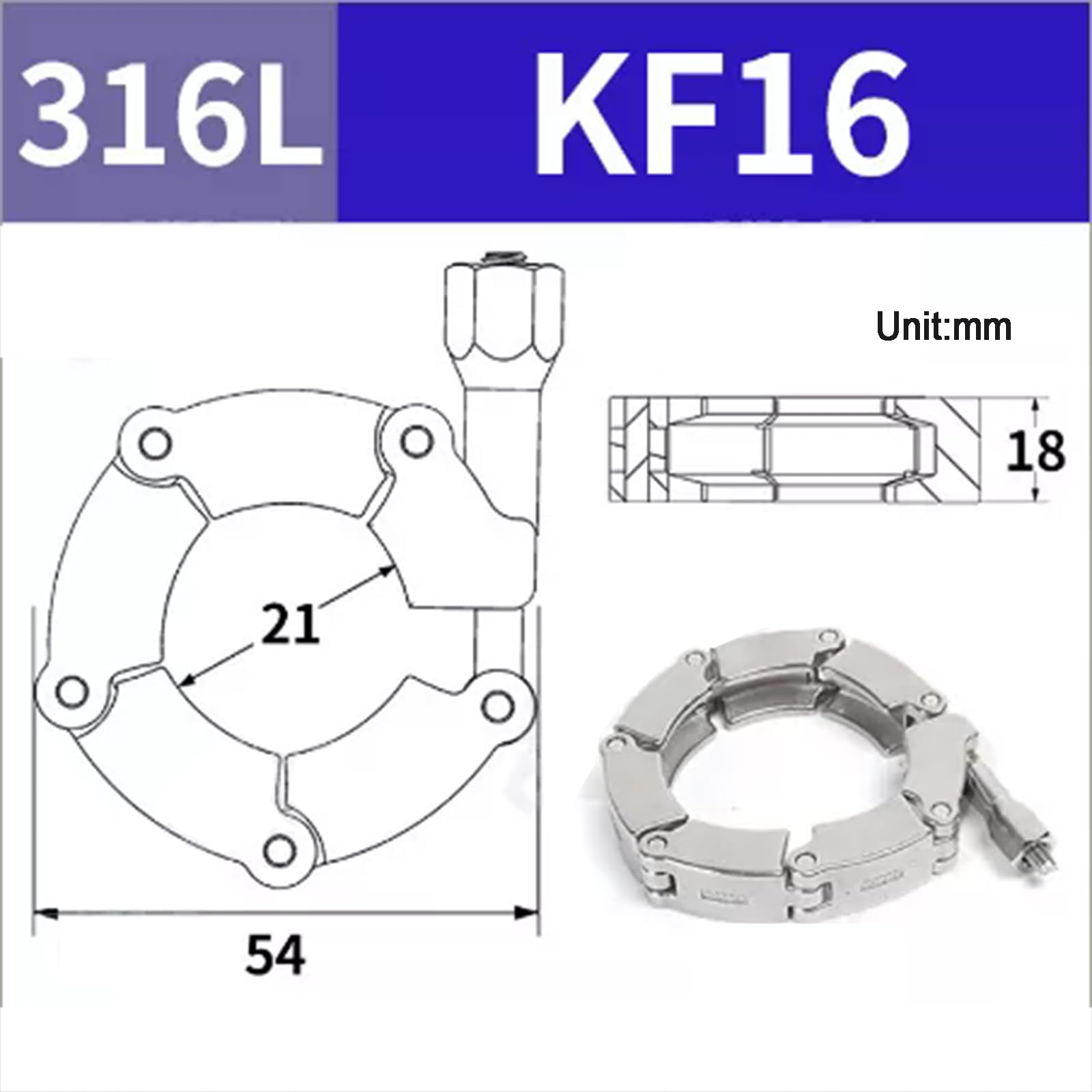 Gelenk-Vakuumzangen aus Edelstahl, robuste Kettenzange mit Befestigungsmutter, Schnellkupplung mit Flansch, für Vakuumanwendungen, Laborausrüstung KF16