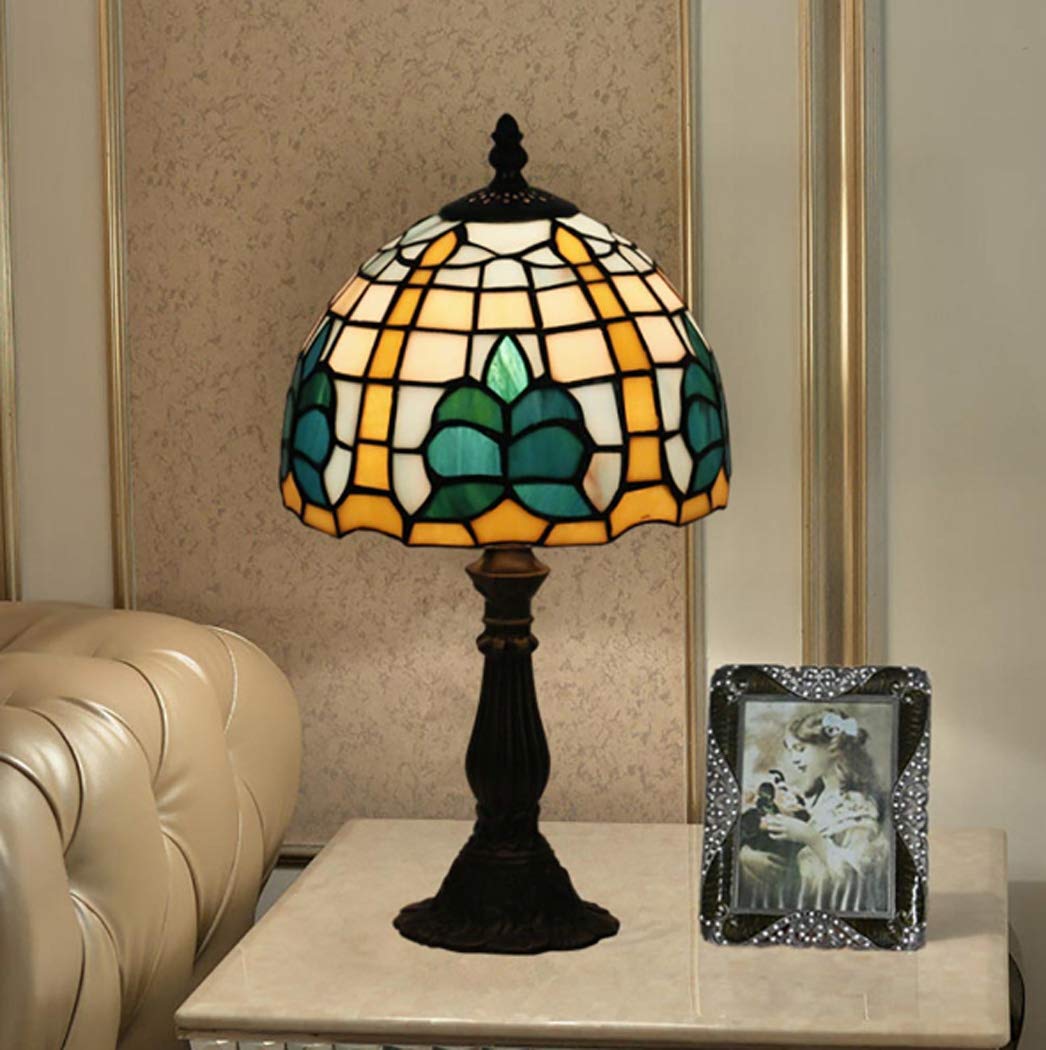 8-calowe lampy stołowe w stylu Retro Art Stained Glass'ego witrażowe lampy niebiesko-białe, ręcznie robione lampki nocne, lampy dzienne