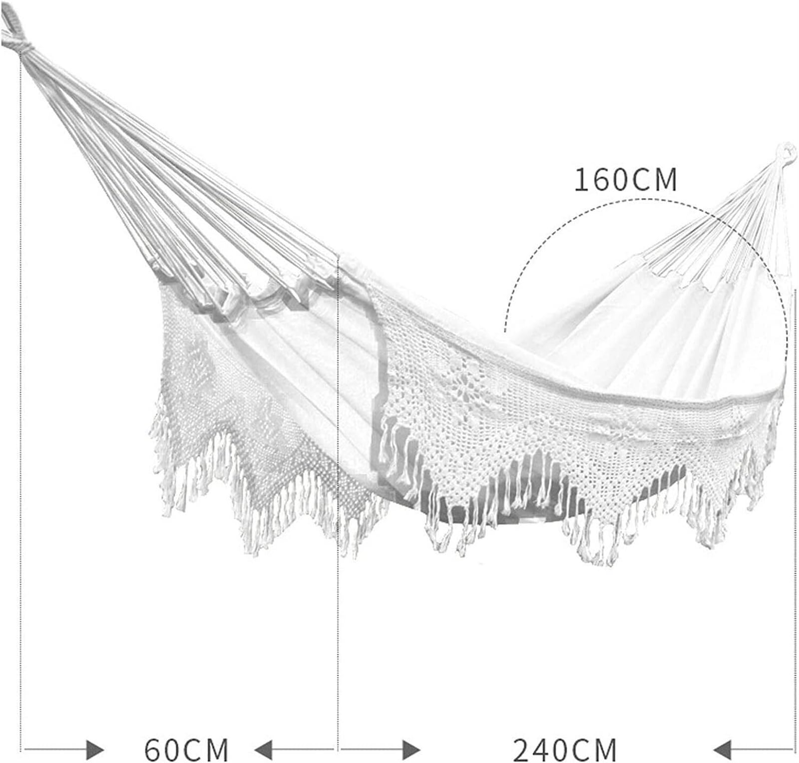 Hamak Ultralekki, Hammock Hamak Boho Macrame 240x160 Cm Z Eleganckimi Frędzlami Na Patio, Podwórko, Dekoracje Ślubne Plaży W Pomieszczeniach na Kemping, na Zewnątrz