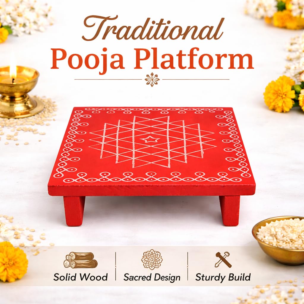 Red Lakshmi Pooja Chowki - Set of 2 -5 Red Lakshmi Pooja Chowki - Set of 2 -5