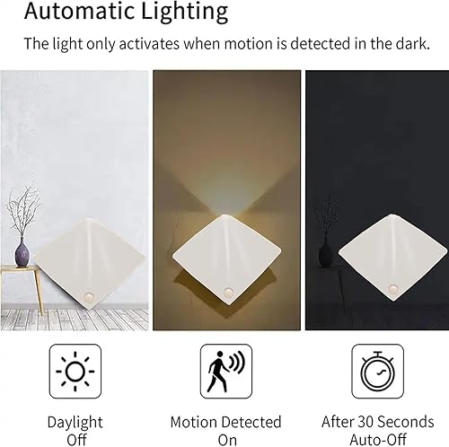 Miniatura 3 de Juego de dos apliques de pared, lámparas de pared magnéticas inalámbricas, con sensores de movimiento, aplique de pared a pilas para luz nocturna