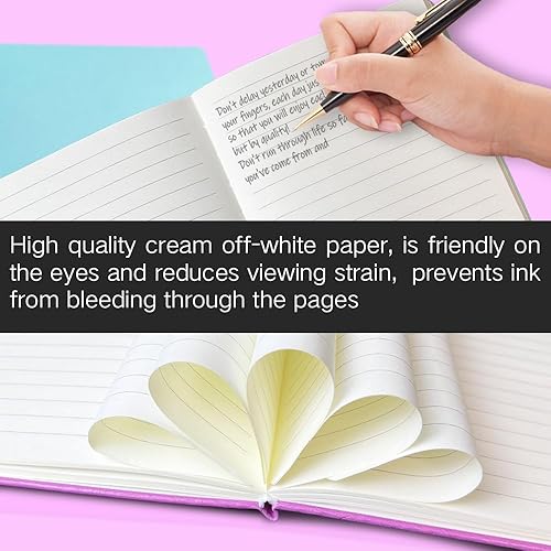 Miniatura 6 de Diarios rayados para escribir, paquete de 3, cuadernos de tapa dura de piel sintética, tamaño A5, papel de rayas anchas, diario de viñetas, cuaderno