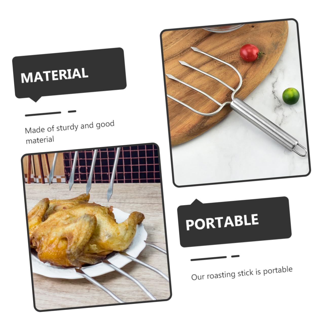 BRIGHTFUFU Grill Fork for Bbq 6pcs Stainless Steel Meat Forks Tongs Tool for Chicken Roasting