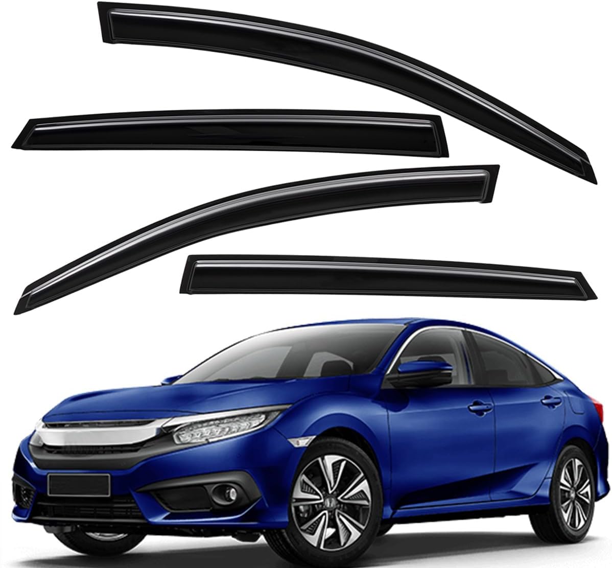Lightronic WV94682 Outside-Mount Side Window Visor Deflector Rain Guard, Dark Smoke Shatterproof, 4-Pieces Set for 2016-2021 Honda Civic (Sedan)