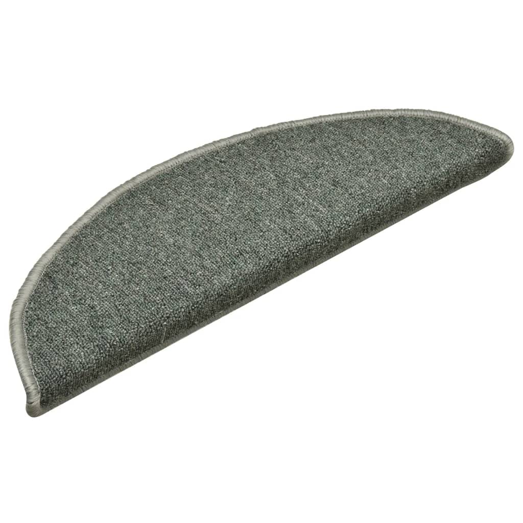 Felpudos para escaleras 15 uds 56x17x3 cm Verde Oscuro Semicircular Alfombras de Escalera,Protector Antideslizante de Peldaño, para Niños Ancianos y Mascotas