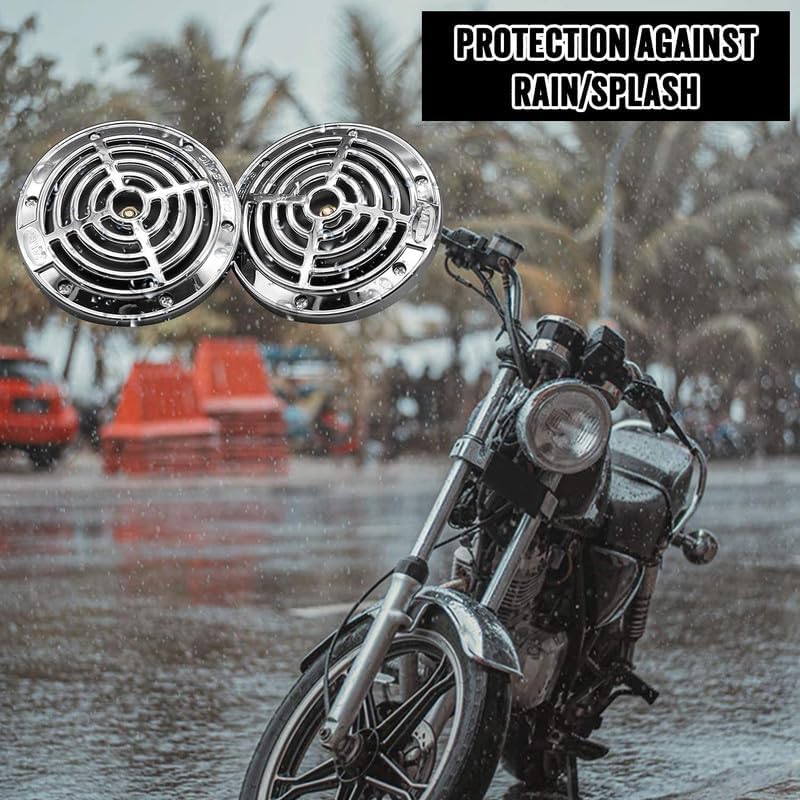 Image of Set of 2 Car 125mm Classic Look Sonic Horns, compatible with Mahindra Scorpio Classic (Pack of 2 Horn with Relay and Wire) 100DB