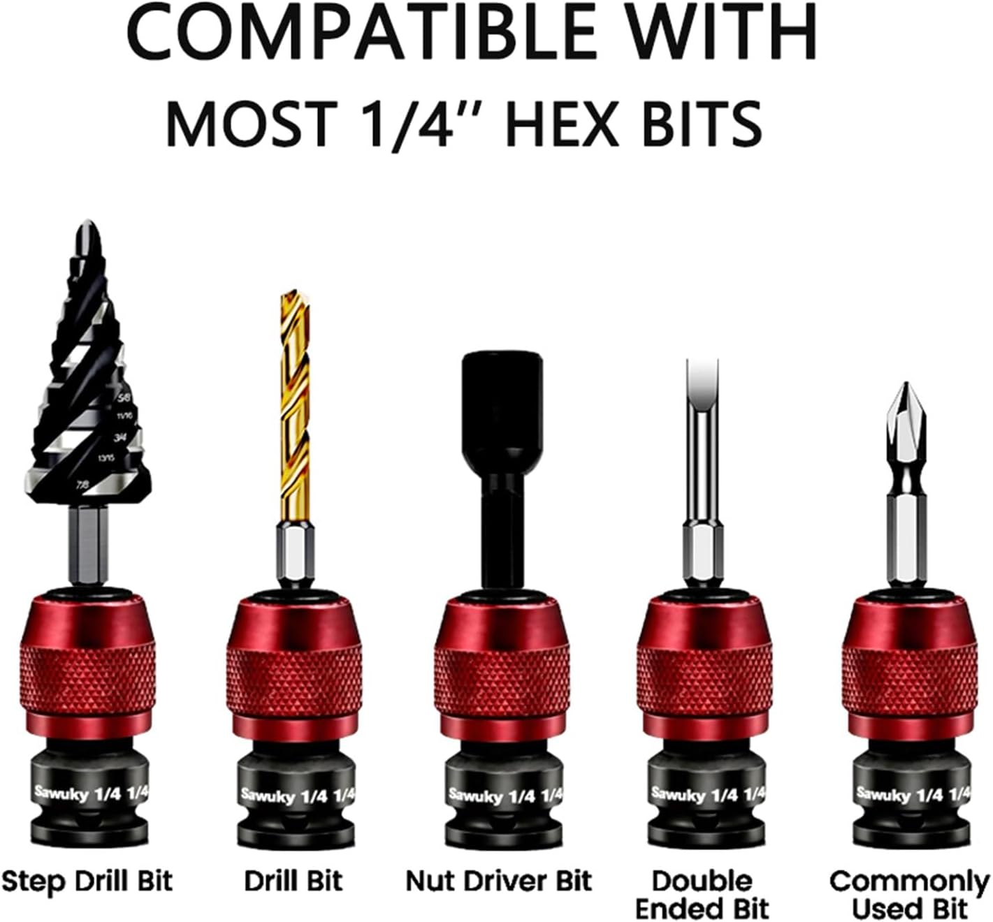 1/4 Inch Square Drive to 1/4 Inch Hex Socket Adapter, Quick Release Impact Wrench Adapter, Power Drill Chuck Converter