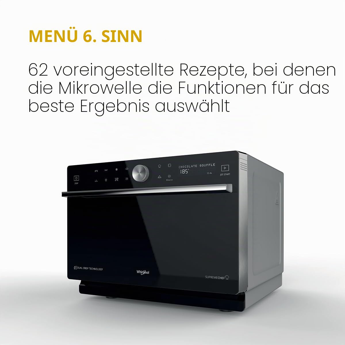 Whirlpool MWSC 9133 SB Supreme Chef Kombi-Mikrowelle mit Grill + Dampf, 33 Liter, Technologie 6. Sinn, Drehteller